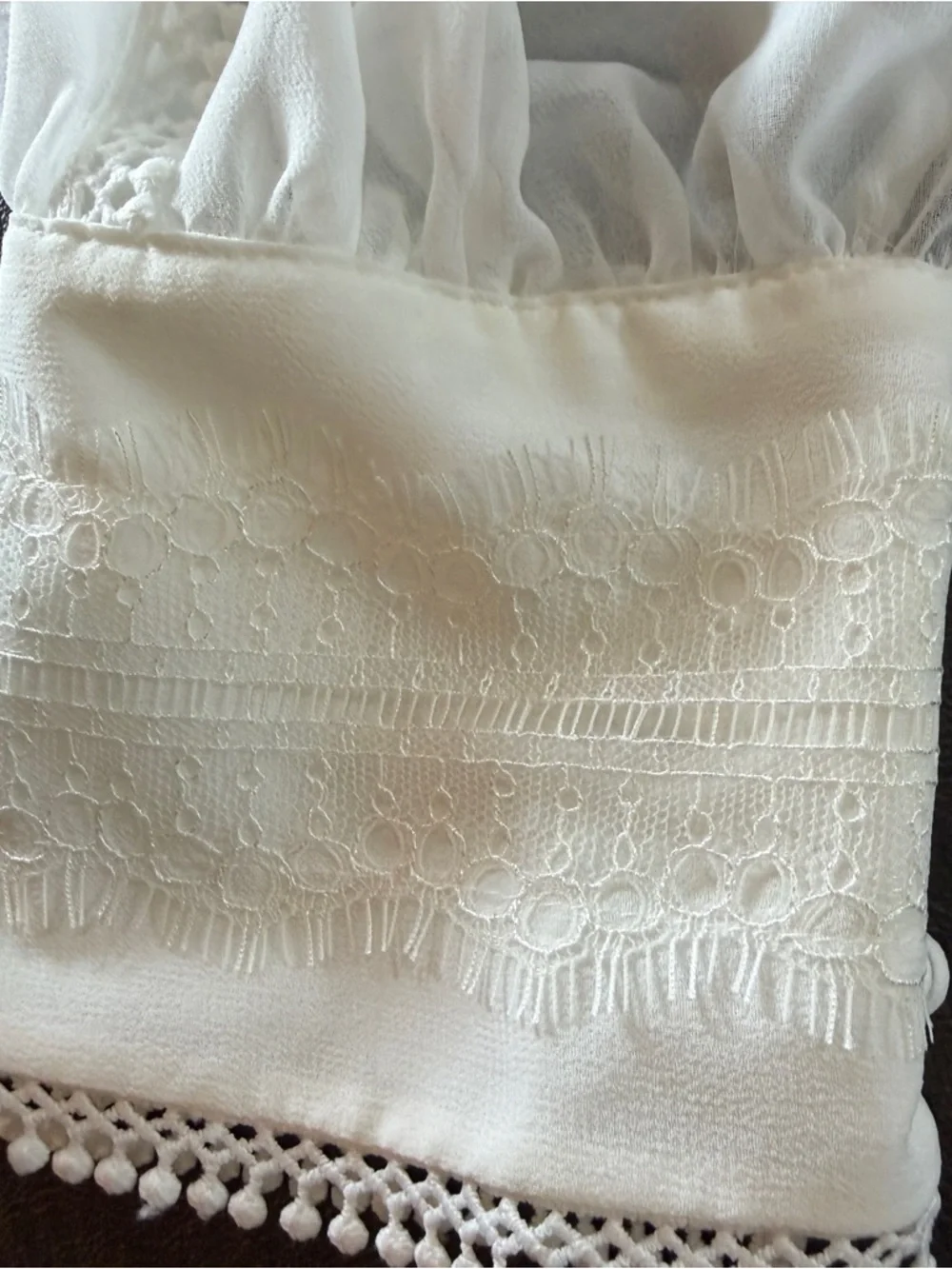 White House Black Market Sheer White Lace-Trim Button Front Blouse Sz XL NWT - Picture 4 of 10